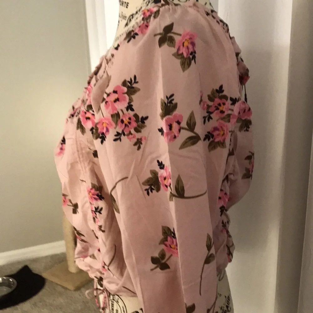 New Sexy Pink Flower Blouse Top square neck